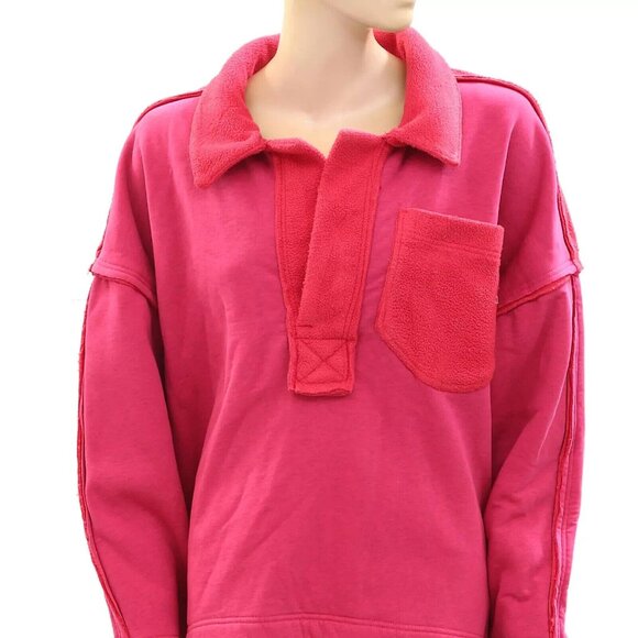 Free People Structured Polo Sweatshirt Top Slouchy Cotton Oversized S NEW 274544 - Picture 2 of 4